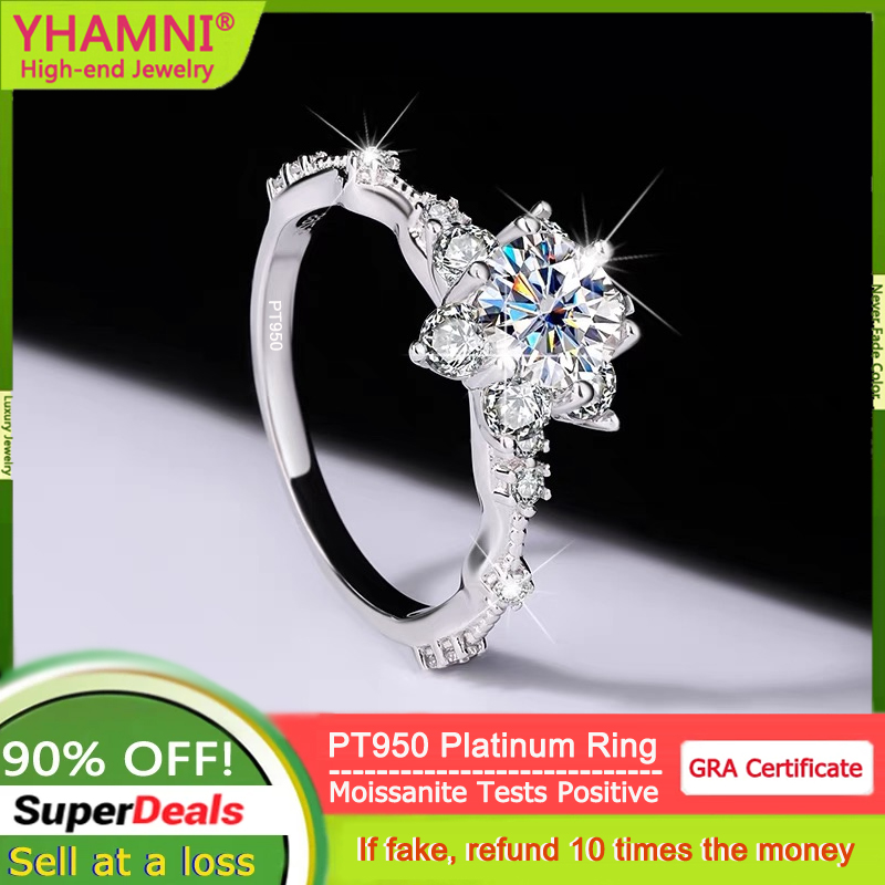 Moissanite Ring - YANHUI Real PT950 Platinum Moissanite Engagement