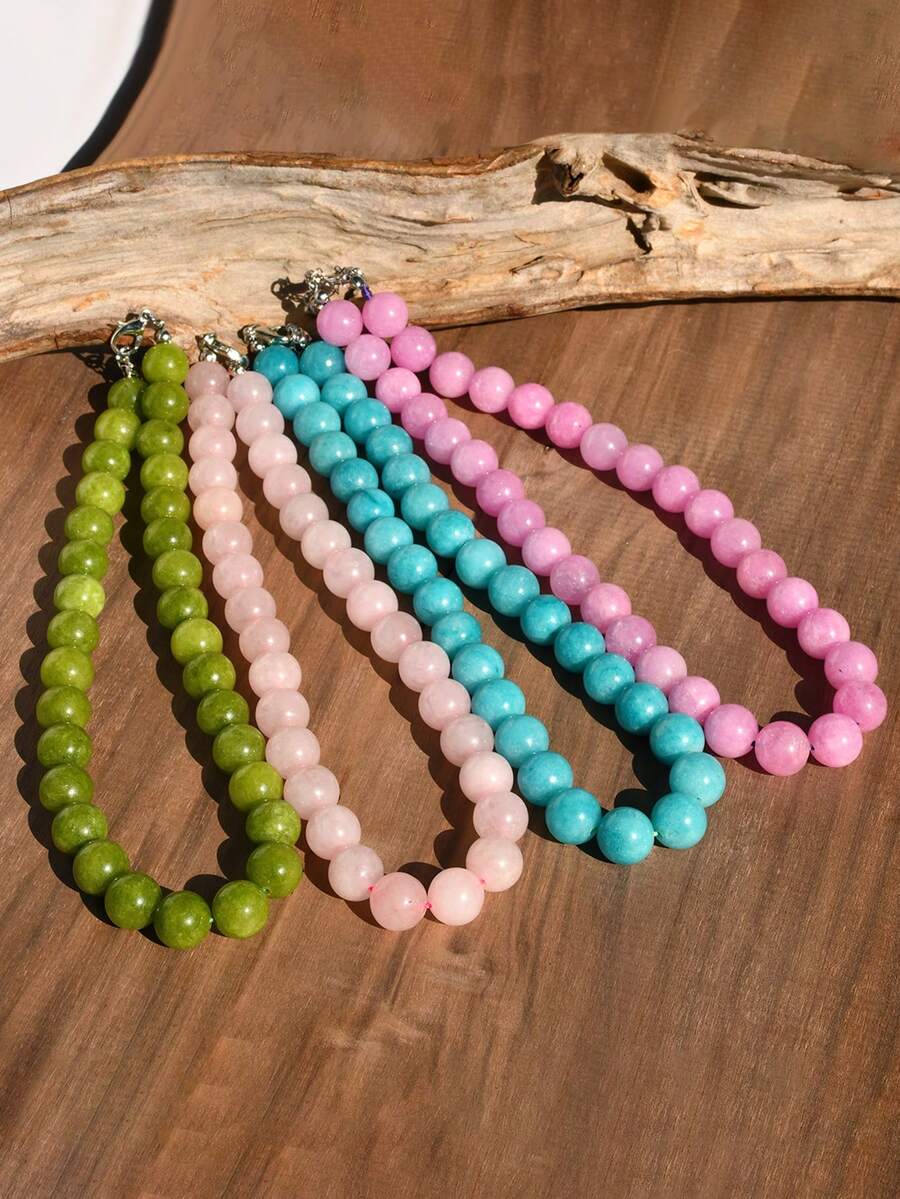 Crystal Choker Necklace - 1/4pcs 12mm Natural Stone Beaded Necklace,