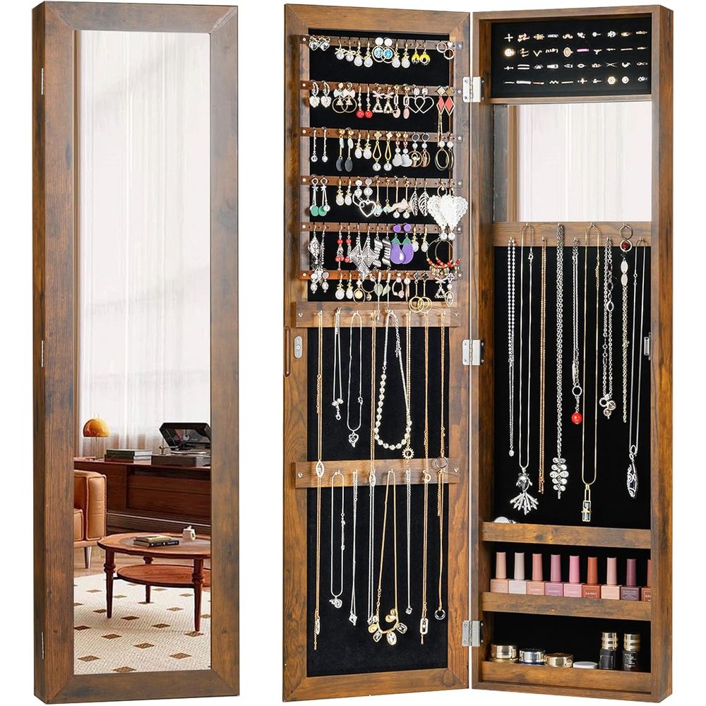 Jewelry & Watches Vitopoulos - Rustic Brown Wall-Mounted Jewelry Cabinet with