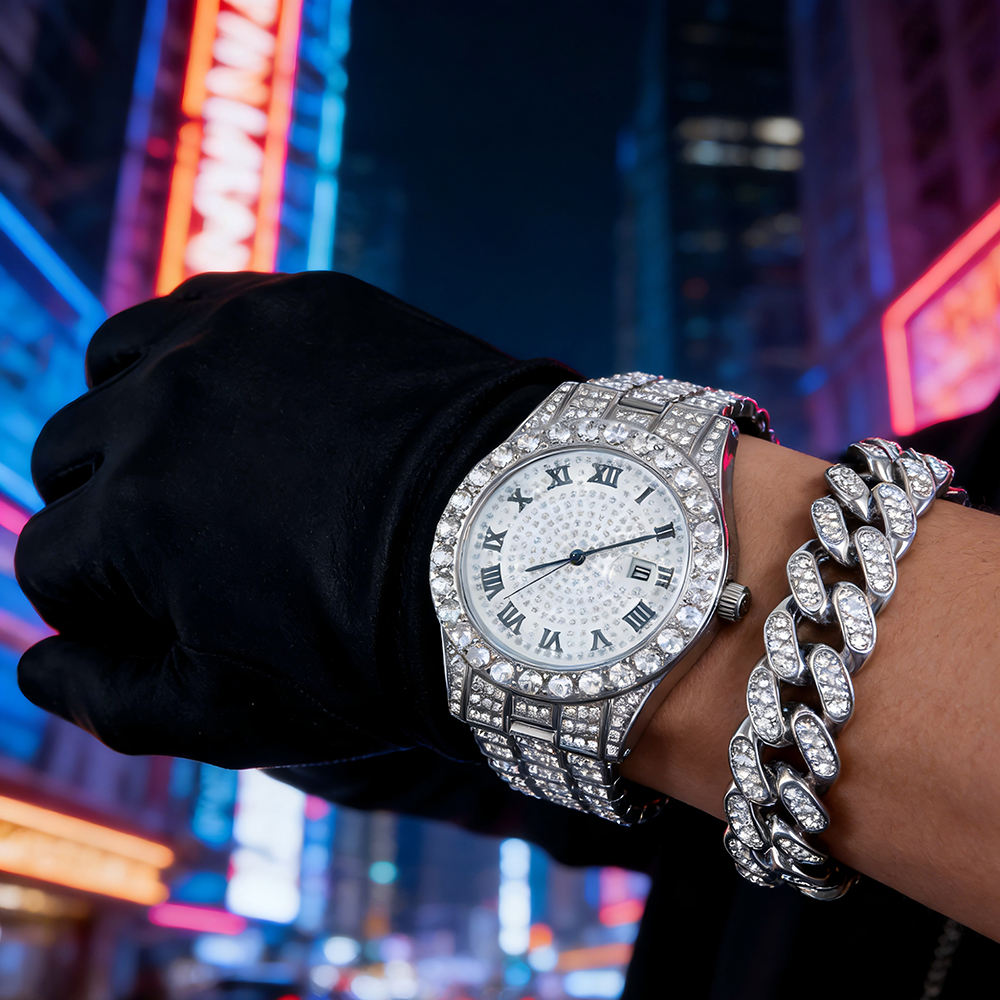 1 Hip-hop Full Diamond Silver  – Jewelry Diamond Watches recenzja i cena