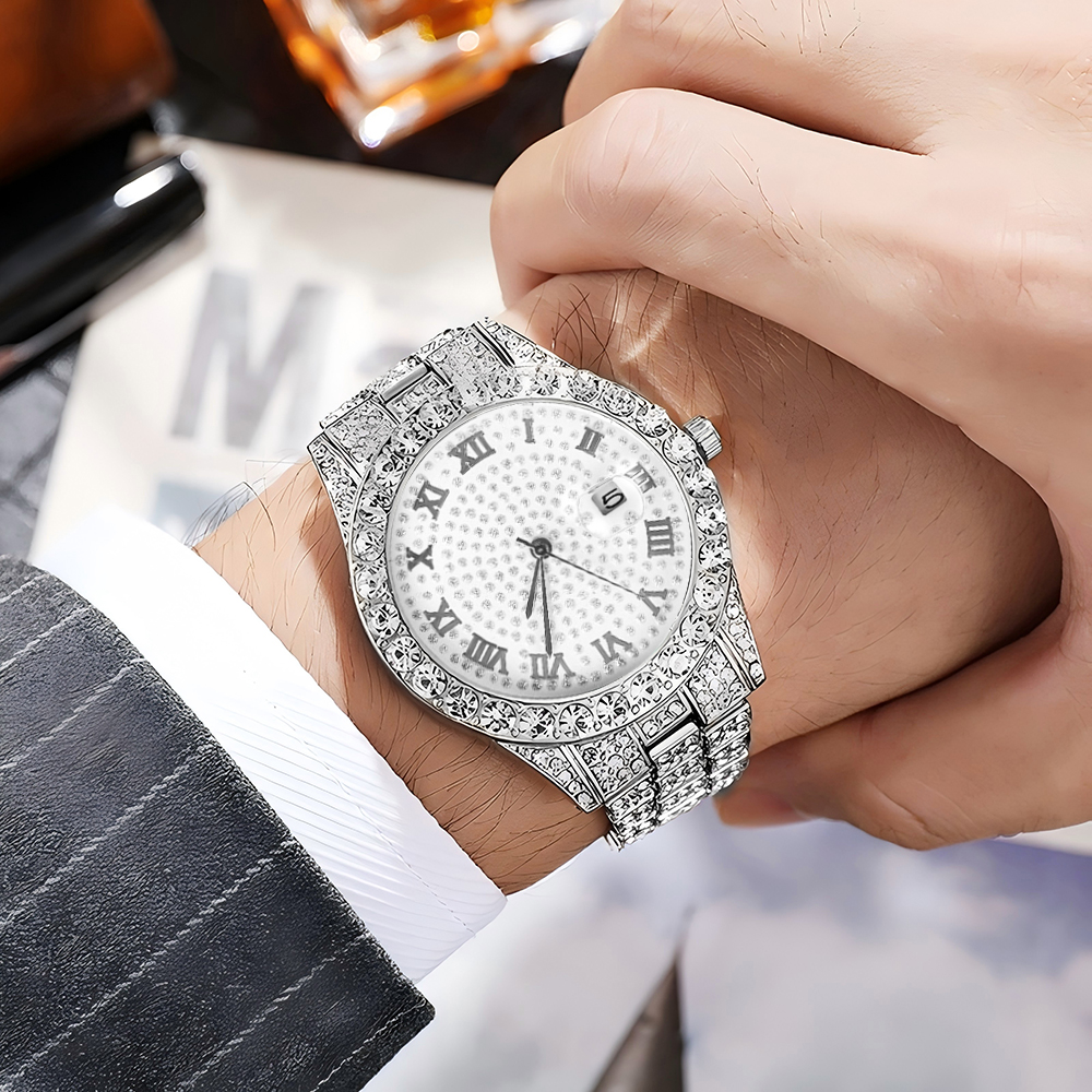 1 Hip-hop Full Diamond Silver  – Jewelry Diamond Watches recenzja i cena