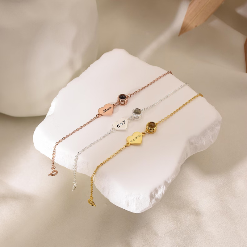 Custom Name Bracelet with Phot – Rose Gold Bracelet recenzja i cena