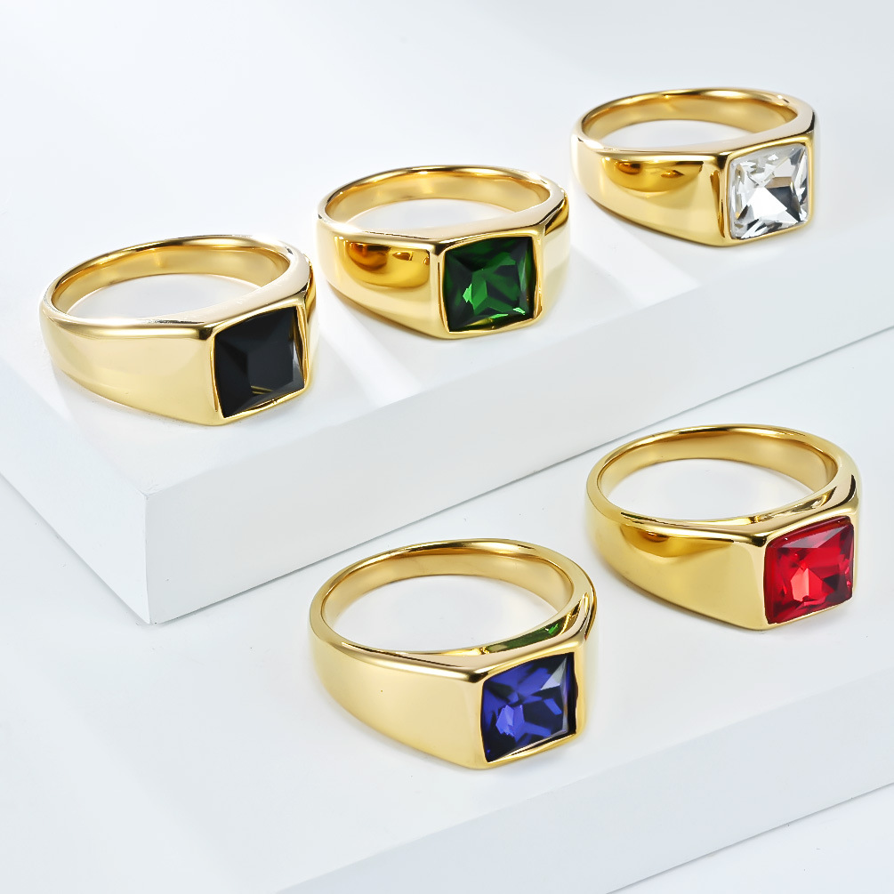 Stainless Steel Shinny Zircon  – Mens Signet Ring recenzja i cena