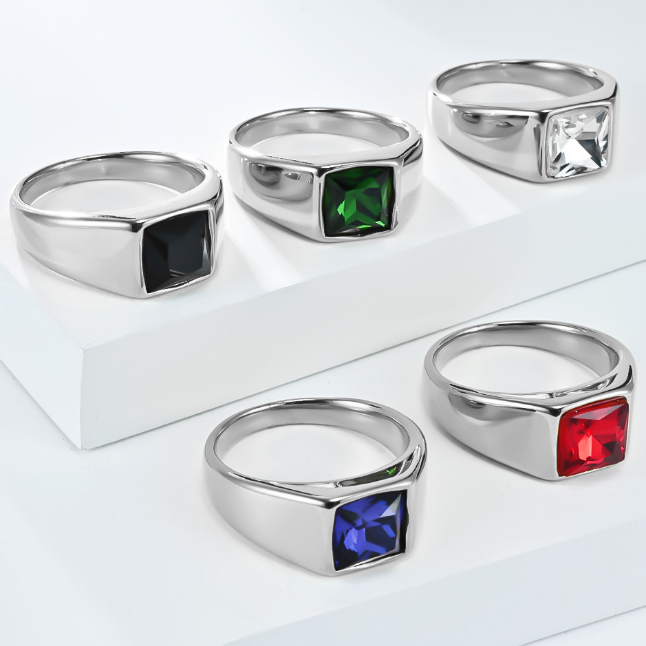Stainless Steel Shinny Zircon  – Mens Signet Ring recenzja i cena