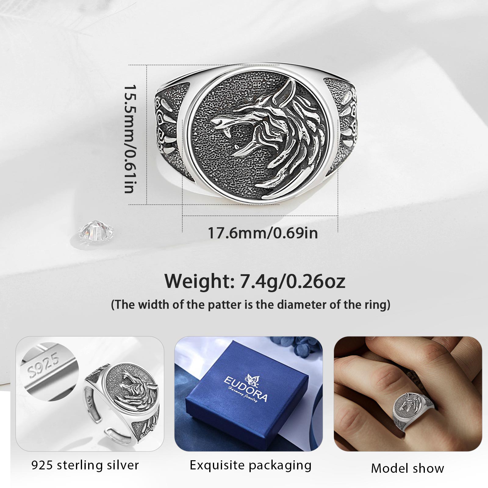 Eudora 925 Sterling Silver Vik – Mens Signet Ring recenzja i cena