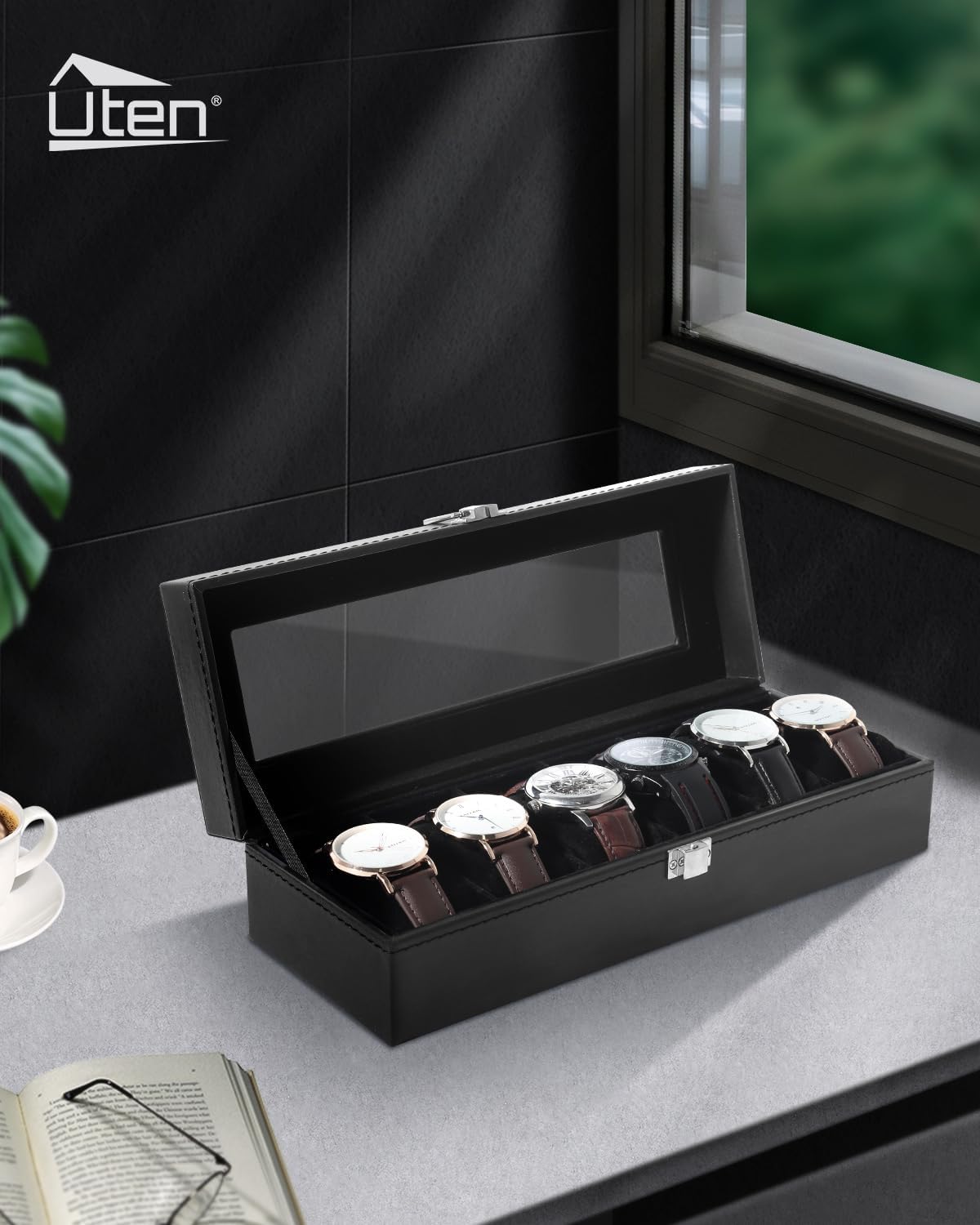 6 Slot Watch Box with Glass Li – Jewelry Watches & Accessories recenzja i cena