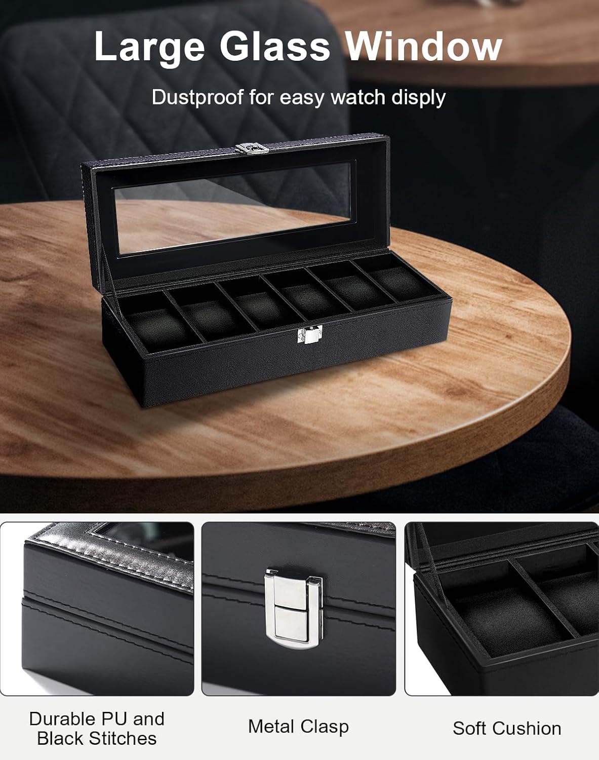 6 Slot Watch Box with Glass Li – Jewelry Watches & Accessories recenzja i cena