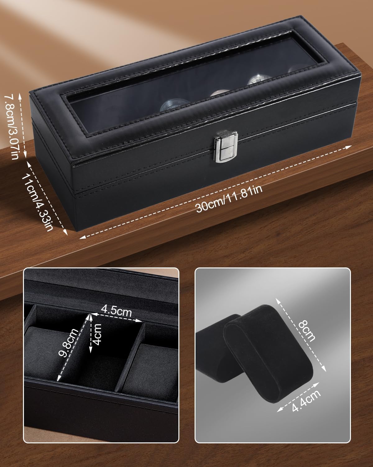 6 Slot Watch Box with Glass Li – Jewelry Watches & Accessories recenzja i cena