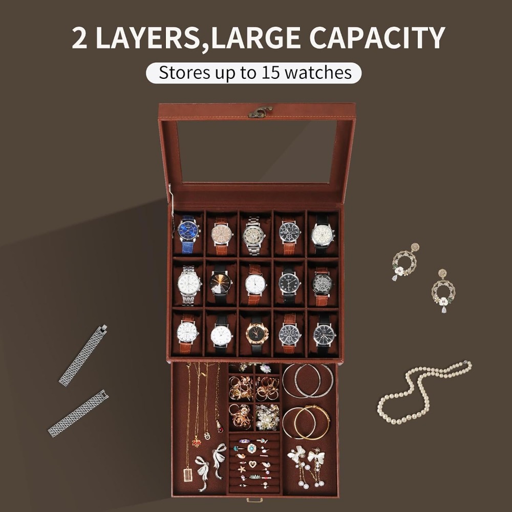 2-Layer Watch Box with Lock, H – Jewelry Box That Holds Watches recenzja i cena