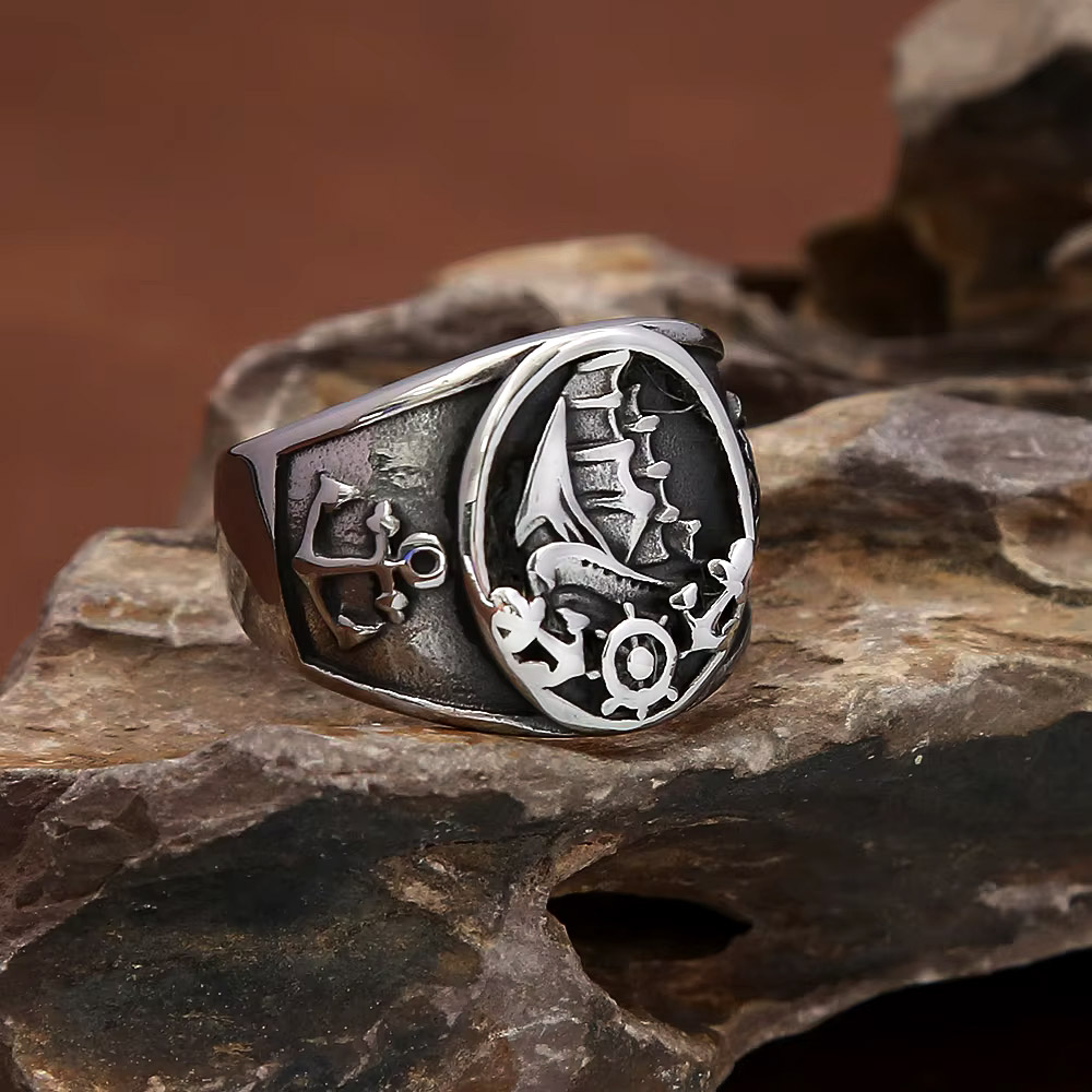 Vintage Nautical Nordic Sailbo – Mens Signet Ring recenzja i cena