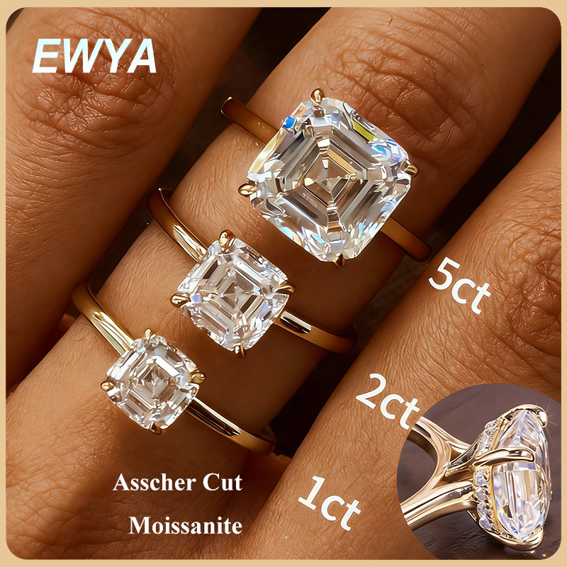 EWYA Asscher Cut 1/2/3/5CT 3EX – Moissanite Ring recenzja i cena