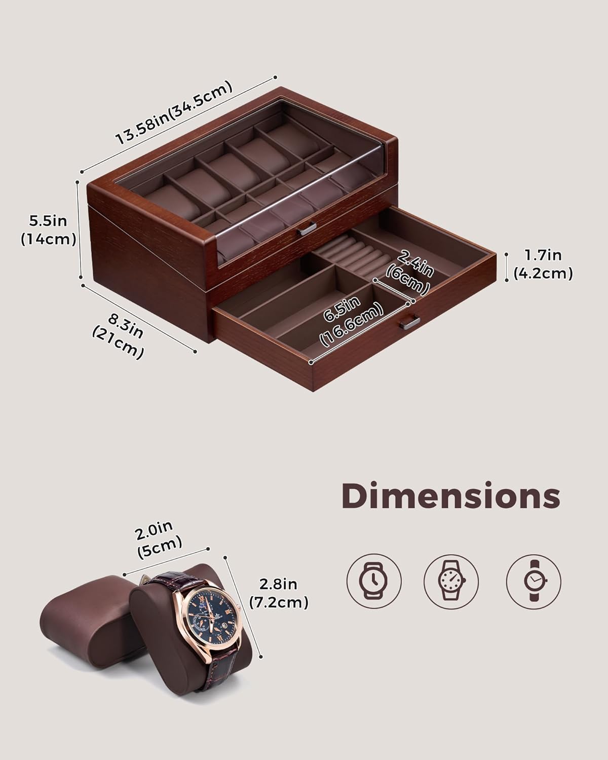 Wooden Watch Box for Men, 2-La – Jewelry Box That Holds Watches recenzja i cena