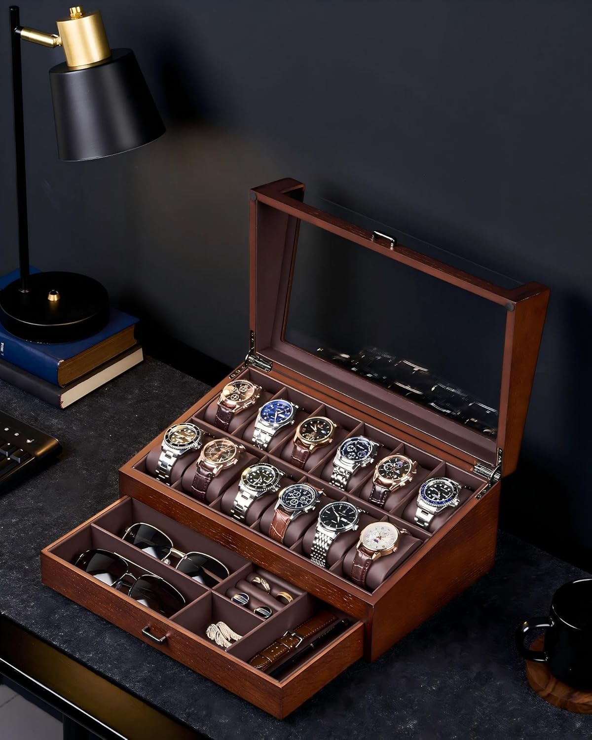 Wooden Watch Box for Men, 2-La – Jewelry Box That Holds Watches recenzja i cena